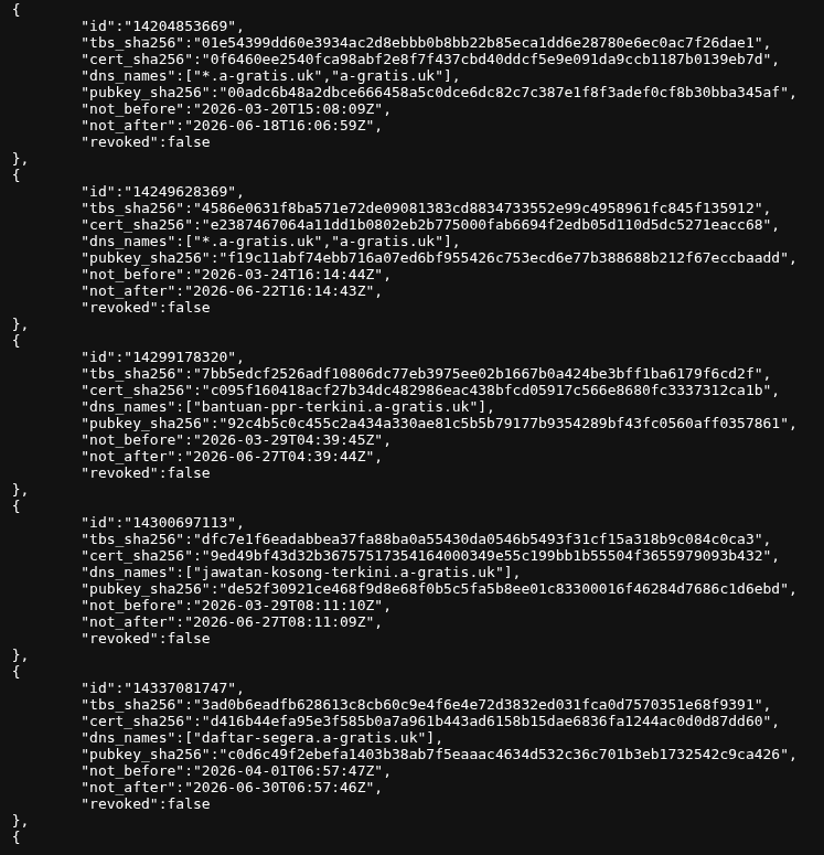 Certspotter CT Log Output