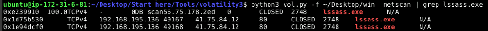 Volatility3 netscan menunjukkan koneksi C2