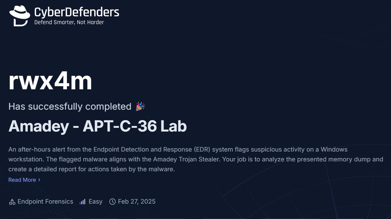 Lab Completed - Amadey Trojan Analysis